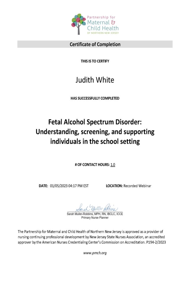 Fetal Alcohol Syndrome Certificate